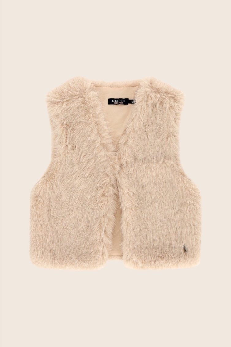 Like Flo Diam faux fur hairy gilet meisjes gilet Wit